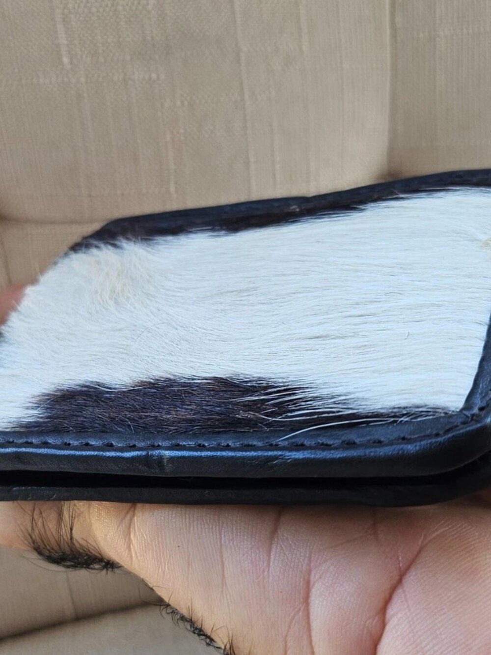 Hair Fur Wallet Genuine Leather White/Dark Brown Real Fur Billfold Cardholder